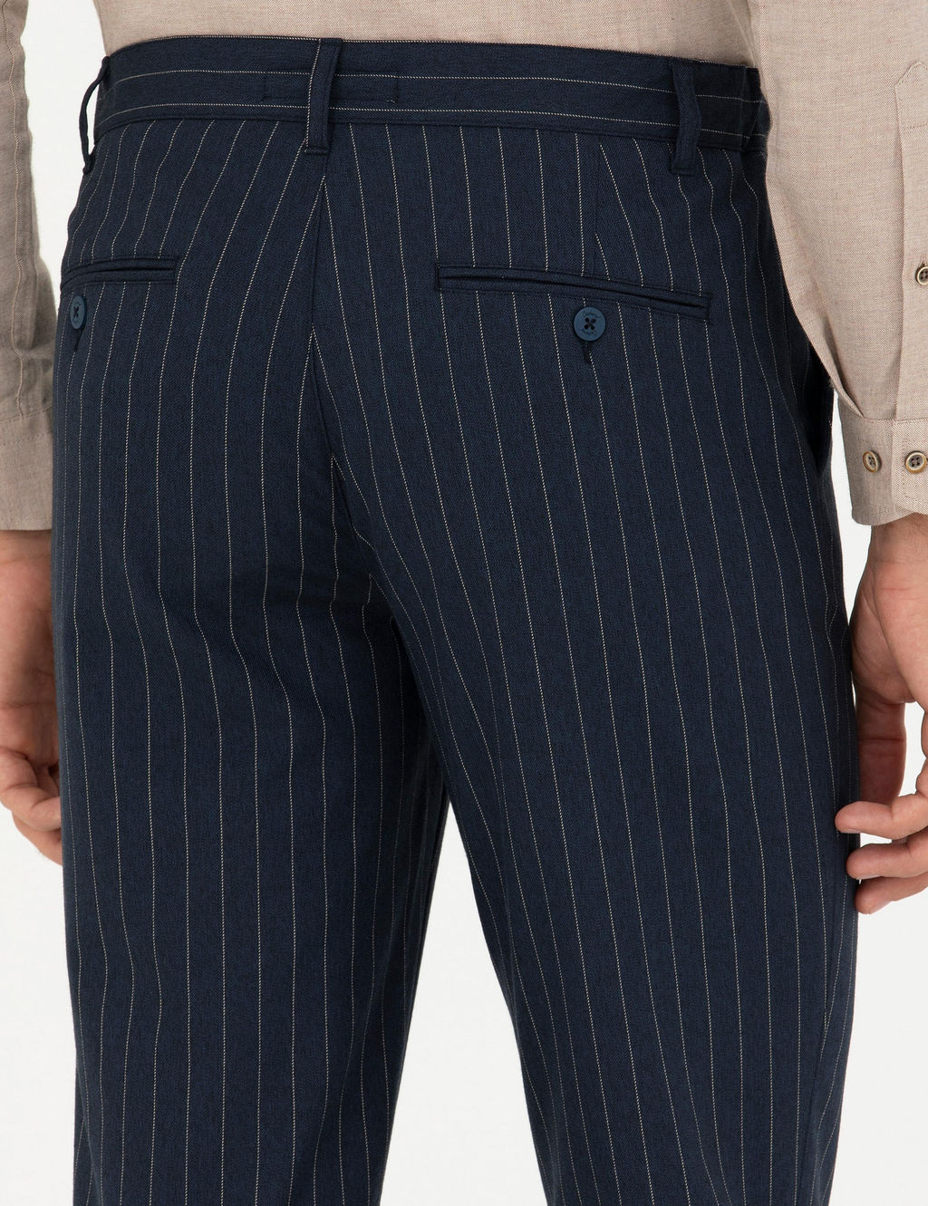 Темно-синие брюки узкого кроя из плотной ткани - Cacharel фото 7