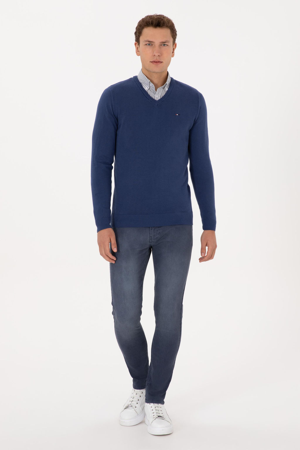 Erkek Slim Fit V Yaka _ndigo Basic Kazak - U.s. polo assn фото 4