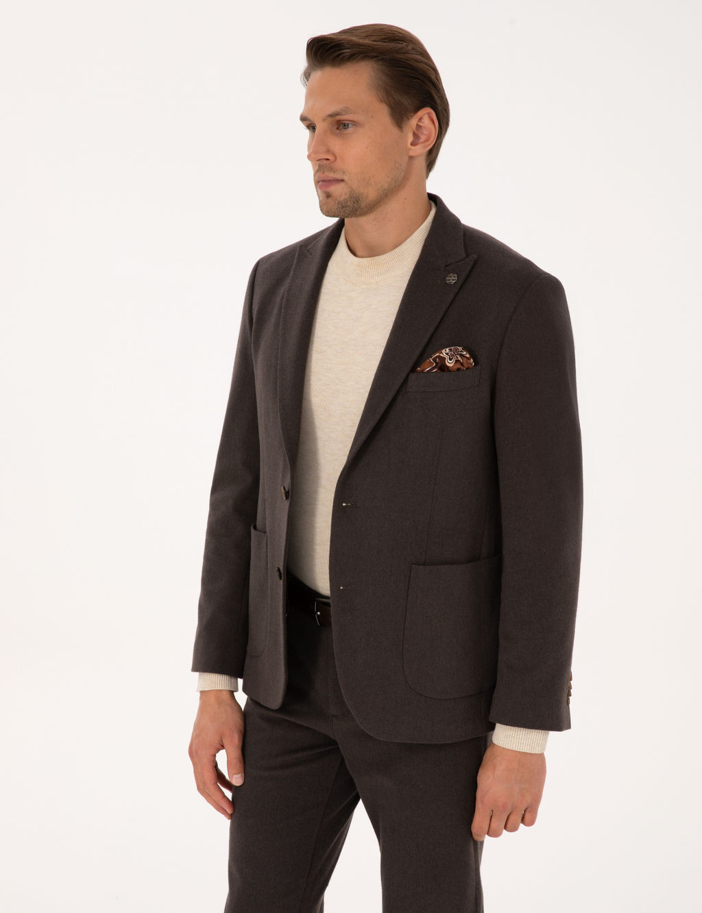 Kahverengi Slim Fit Flanel Dokulu Ceket