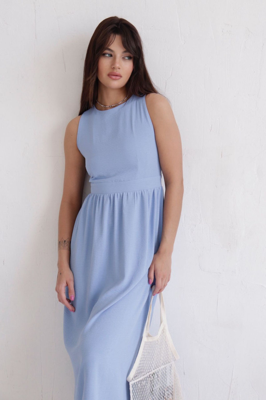 Платье с перекрещенными бретелями голубое - Martichelli фото 4