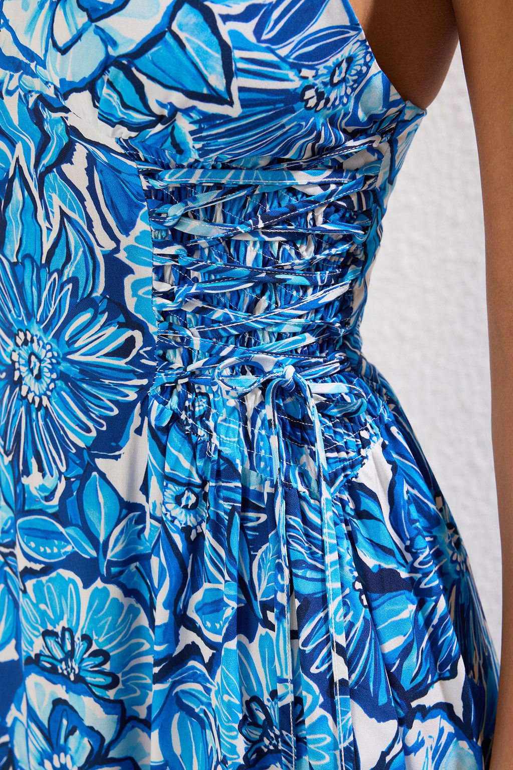 Cicek Desenli Dokuma Baglama Detayl? Maxi Plaj Elbise TBESS24EL00098