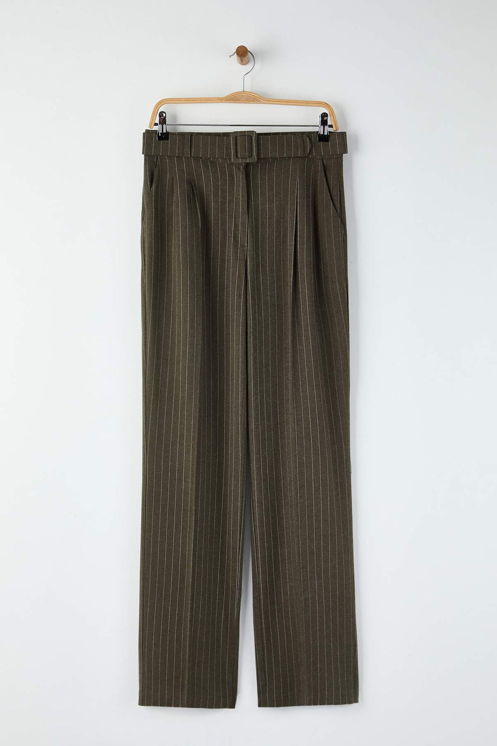 Haki Kemerli Cizgili Dokuma Genis Paca Pantolon TWOAW26PL00083 - Trendyolmilla фото 5