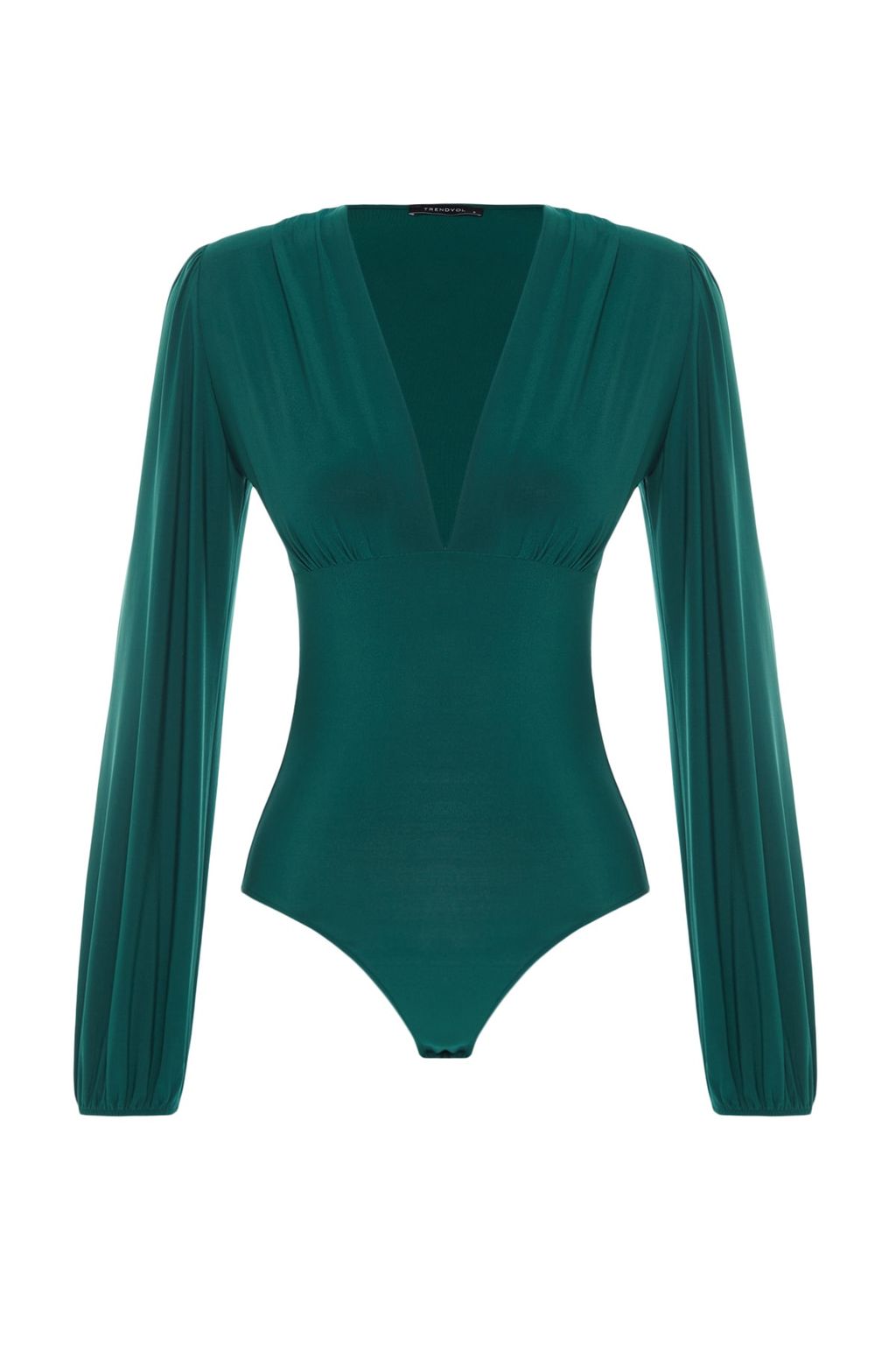 TRENDYOLMILLA Siyah Balon Kol V Yaka Fitted/Vucuda Oturan Esnek C?tc?tl? Orme Body TWOSS23BD00030 фото 14