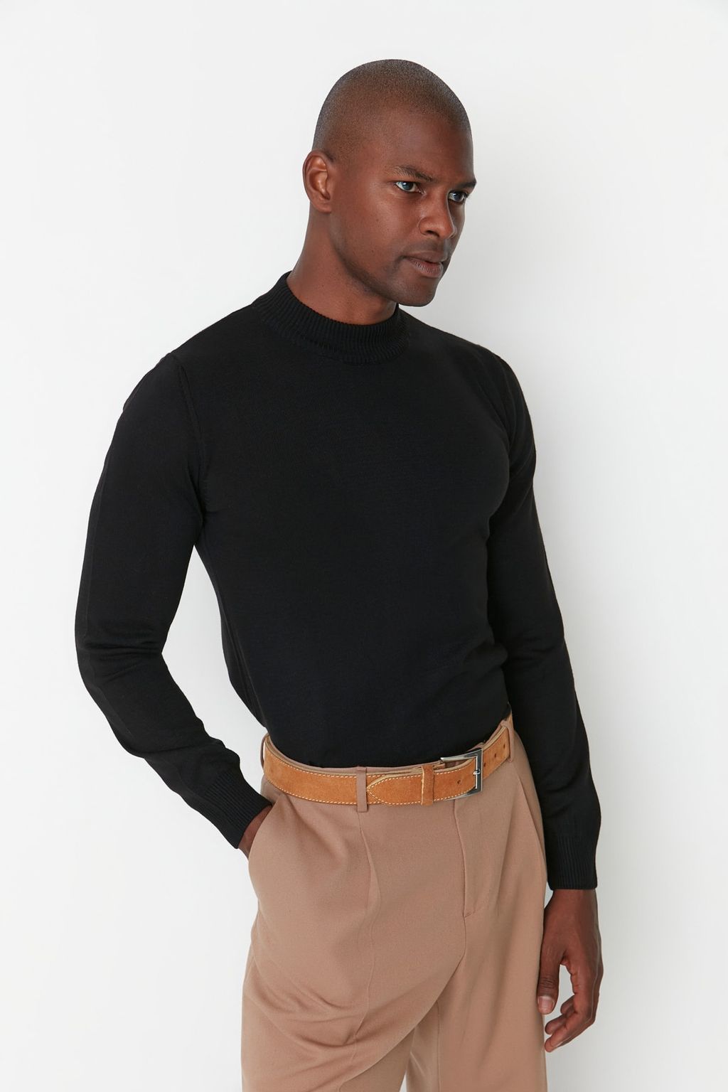 TRENDYOL MAN Siyah Slim Fit Dar Kesim Yar?m Bal?kc? Yaka Basic Kazak TMNAW21KZ0758 - Trendyolmilla фото 3