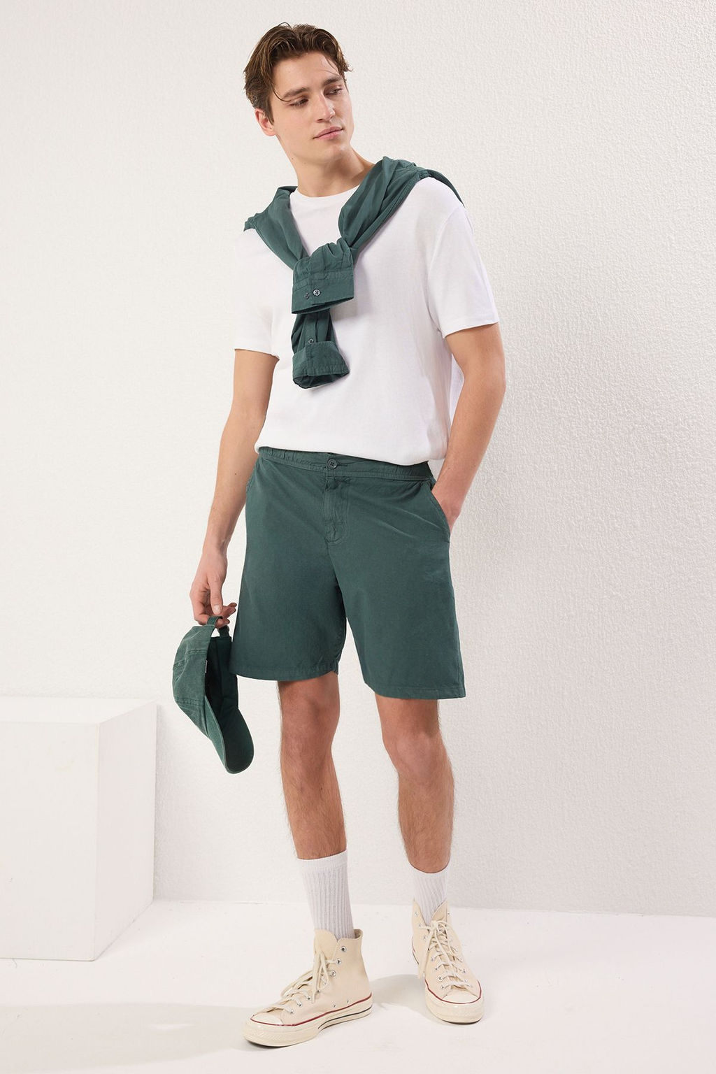 Koyu Yesil Loose Fit Pamuklu Bagc?kl? Sort TMNSS23SR00056