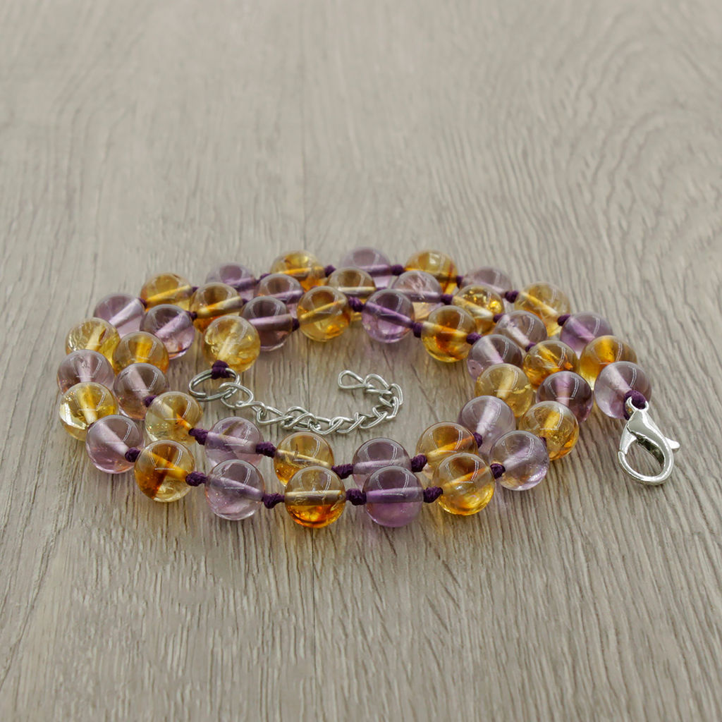Бусы из цитрина и аметиста 8мм, круглые, длина 51см