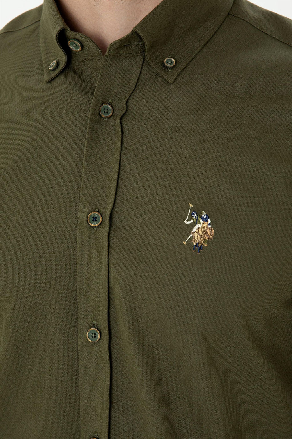 Мужская рубашка цвета хаки с длинным рукавом - U.s. polo assn фото 7