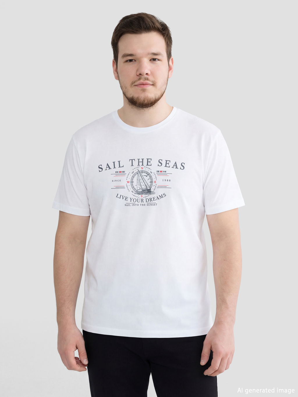 Bisiklet Yaka Bask?l? Penye Erkek Ti??rt