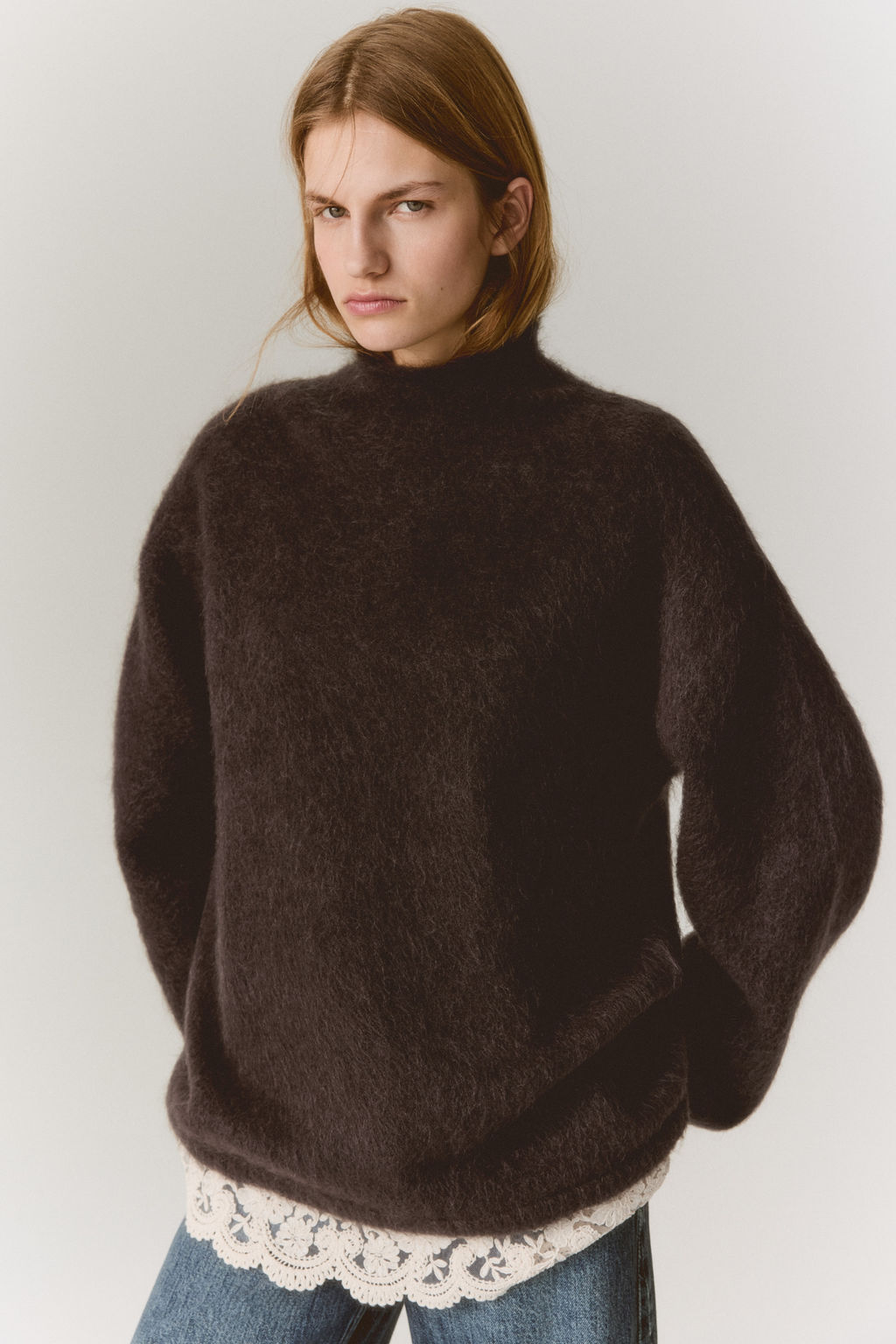 Jersey de mezcla de mohair con ribete de encaje - H&m фото 6
