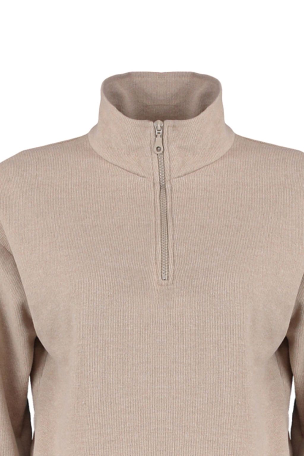 Bej Selanik/Triko Gorunumlu Fermuarl? Yaka Regular/Normal Kal?p Orme Sweatshirt TWOAW22SW0732