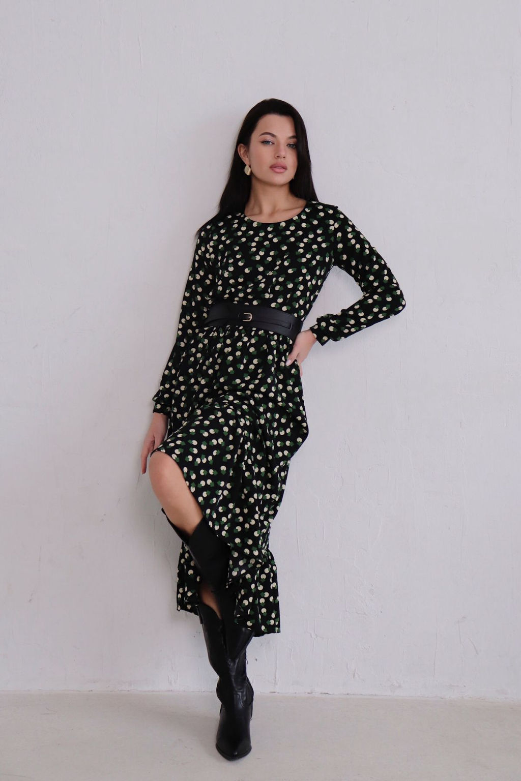 Платье чёрное с принтом длины миди - Martichelli фото 5