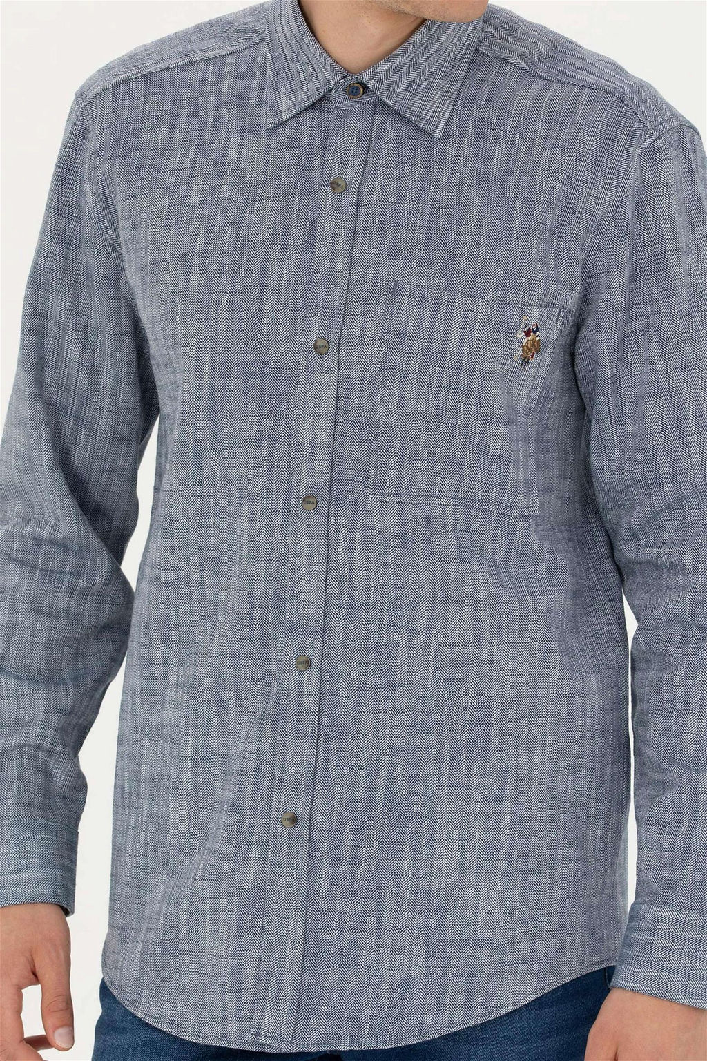 Мужская темно-синяя рубашка с длинным рукавом - U.s. polo assn фото 13