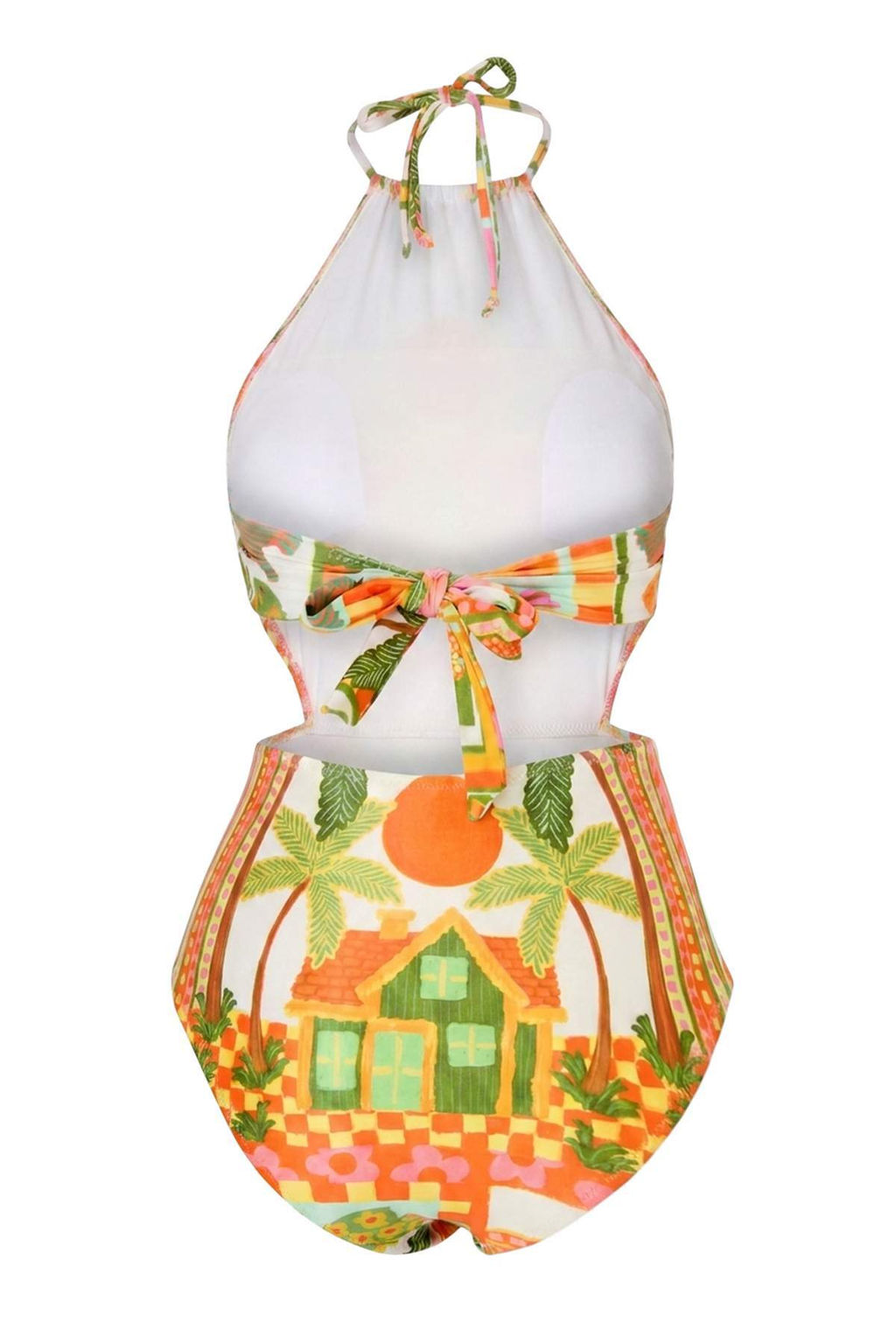 Tropikal Desenli Halter Yaka Kapl_ Cut Out Detayl_ Regular Mayokini TBESS26MY00012 - Trendyolmilla фото 5