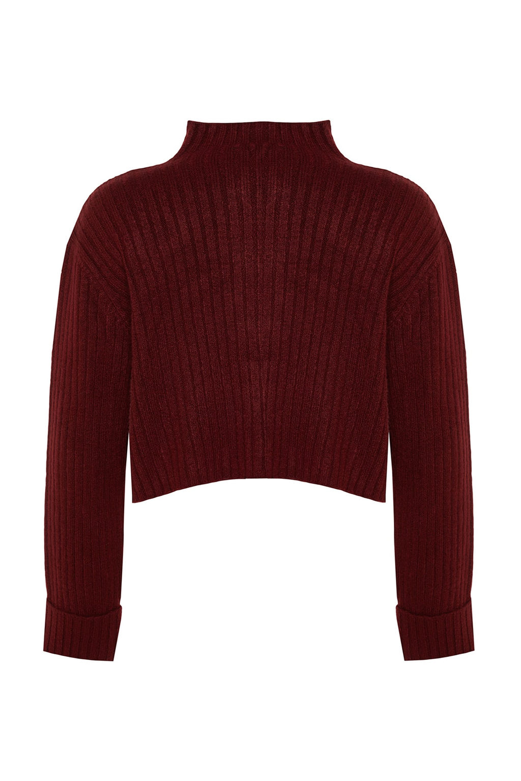 Bordo Crop Yumusak Dokulu Dik Yaka Triko H?rka TWOAW22HI0174