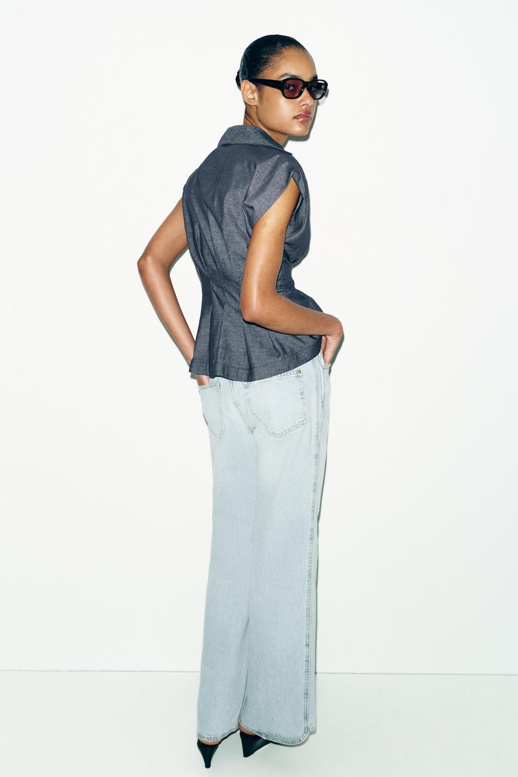 FITTED LINEN BLEND DARTED SHIRT - Zara фото 7