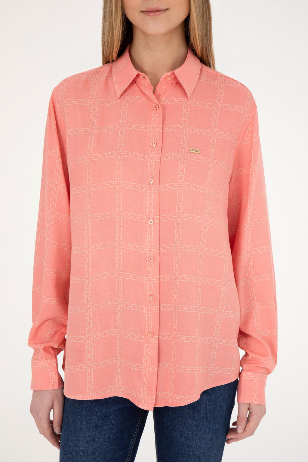 Женская рубашка лососевого цвета с длинным рукавом Неожиданная скидка в корзине - U.s. polo assn фото 6