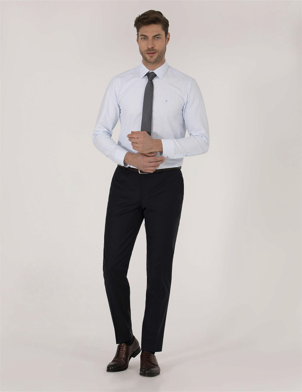 A__k Mavi Slim Fit Uzun Kollu Klasik G_mlek