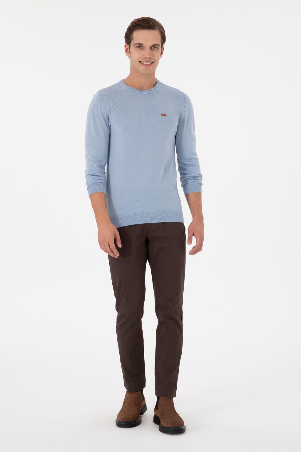 Erkek Slim Fit Bisiklet Yaka A__k Mavi Melanj Kazak - U.s. polo assn фото 4