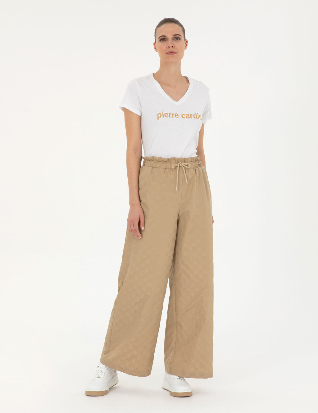 Bej Dokulu Flare H_gh Waist Fit Pantolon