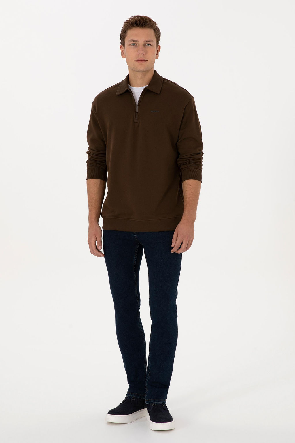Худи U.S. Polo Assn Erkek Regular Fit с застежкой коричневый из хлопка