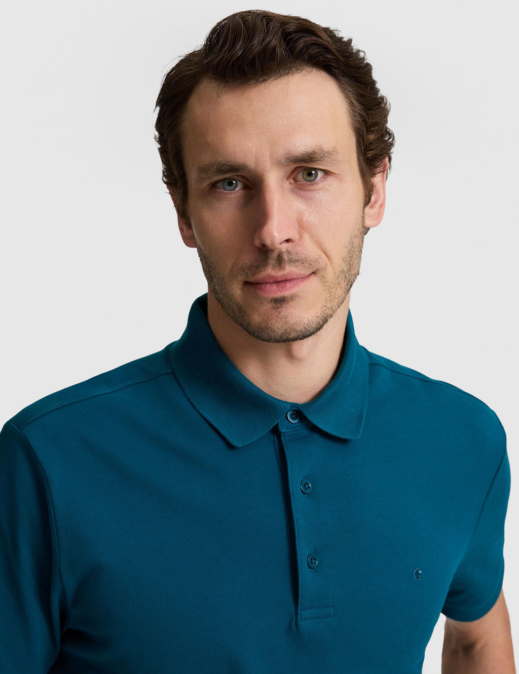 Petrol Mavi Slim Fit Pamuk Kar___ml_ D__meli Polo Yaka Basic T-shirt