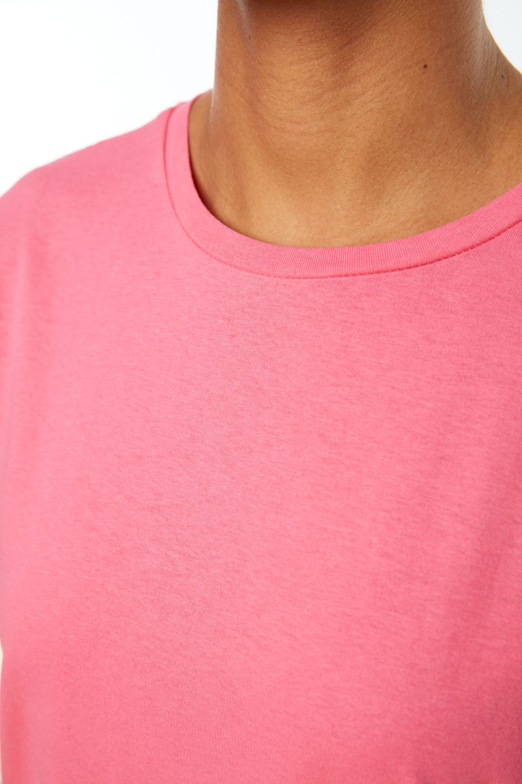 Indigo-Pembe %100 Pamuk 2li Paket Basic Bisiklet Yaka Orme T-Shirt TWOSS20TS0141