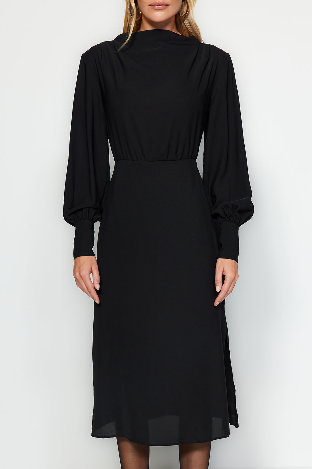 TRENDYOLMILLA Siyah Midi Y?rtmacl? Dokuma Elbise TWOAW24EL00851  фото 9