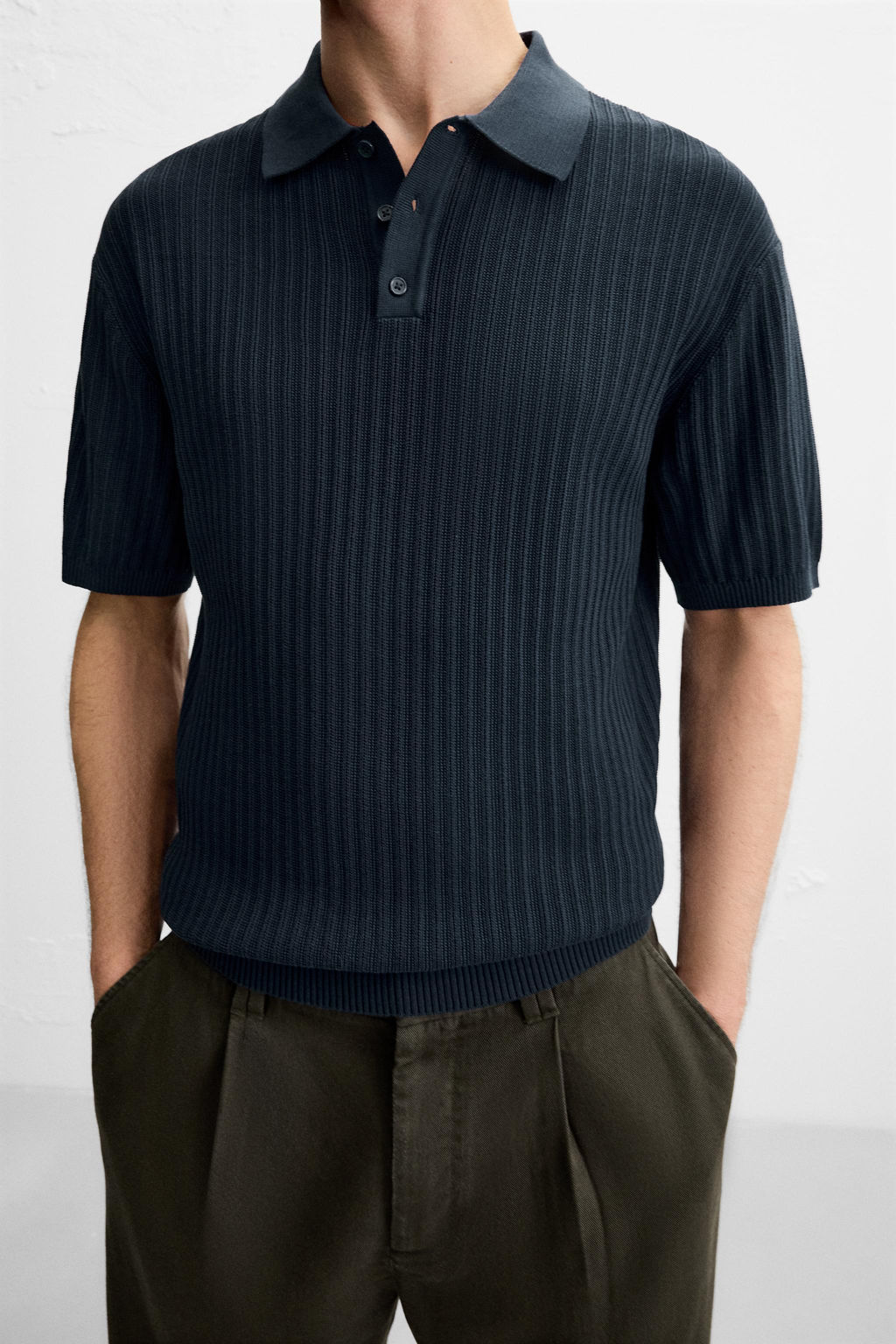 VERTICAL TEXTURED KNIT POLO SHIRT - Zara фото 5