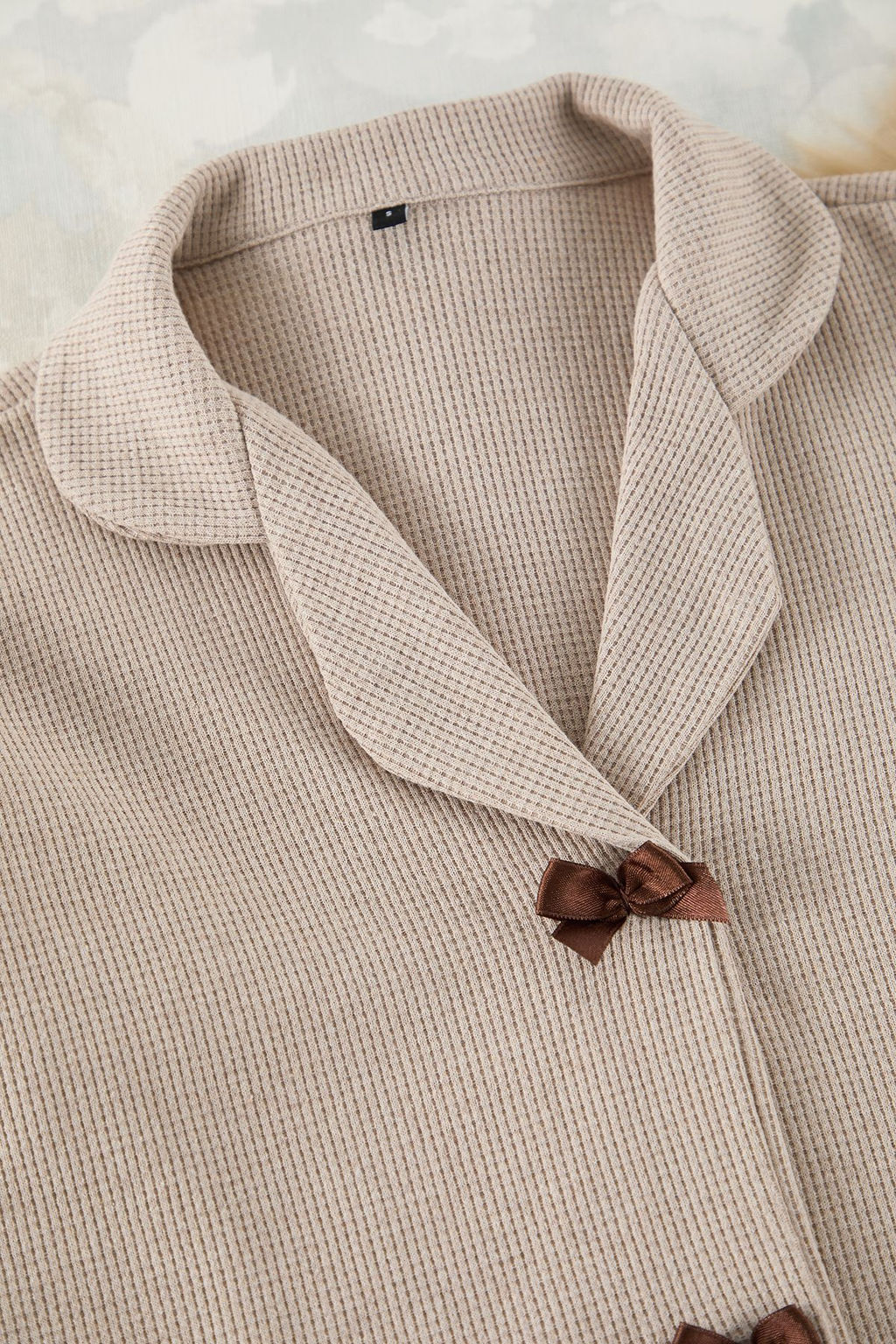 Trendyolmilla Pembe Kurdele/Fiyonk Detayl? Waffle Kumas Sortlu Orme Pijama Tak?m? THMSS25PT00014  фото 8