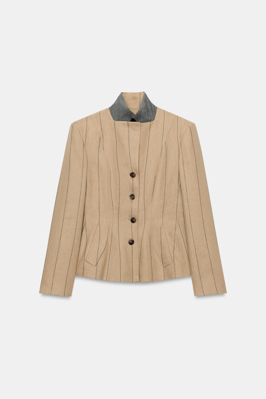 BLAZER RAYAS COMBINADA CON LINO ZW COLLECTION / Camel medio - Zara фото 8
