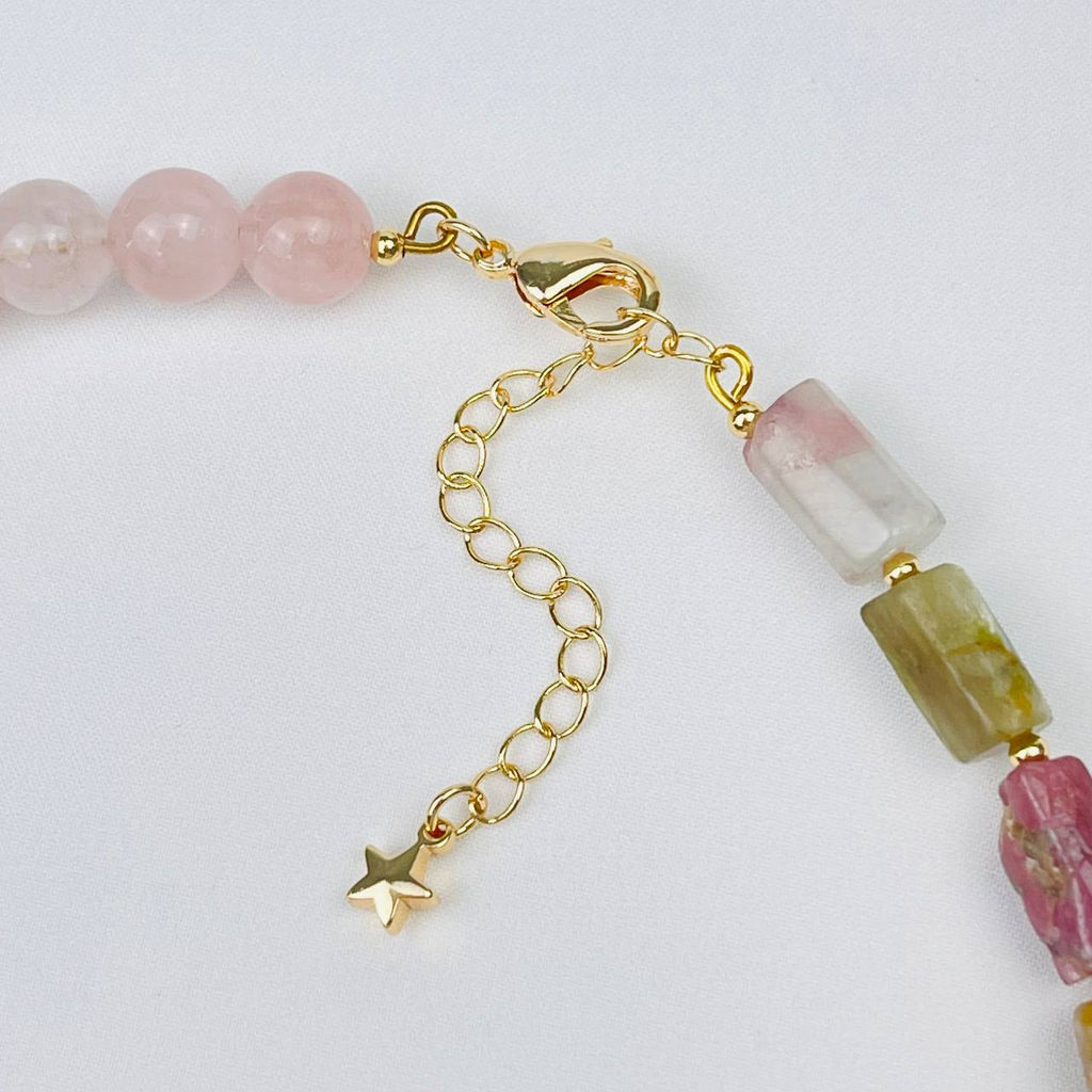 Колье из Турмалина микс и Розового кварца 38 см +