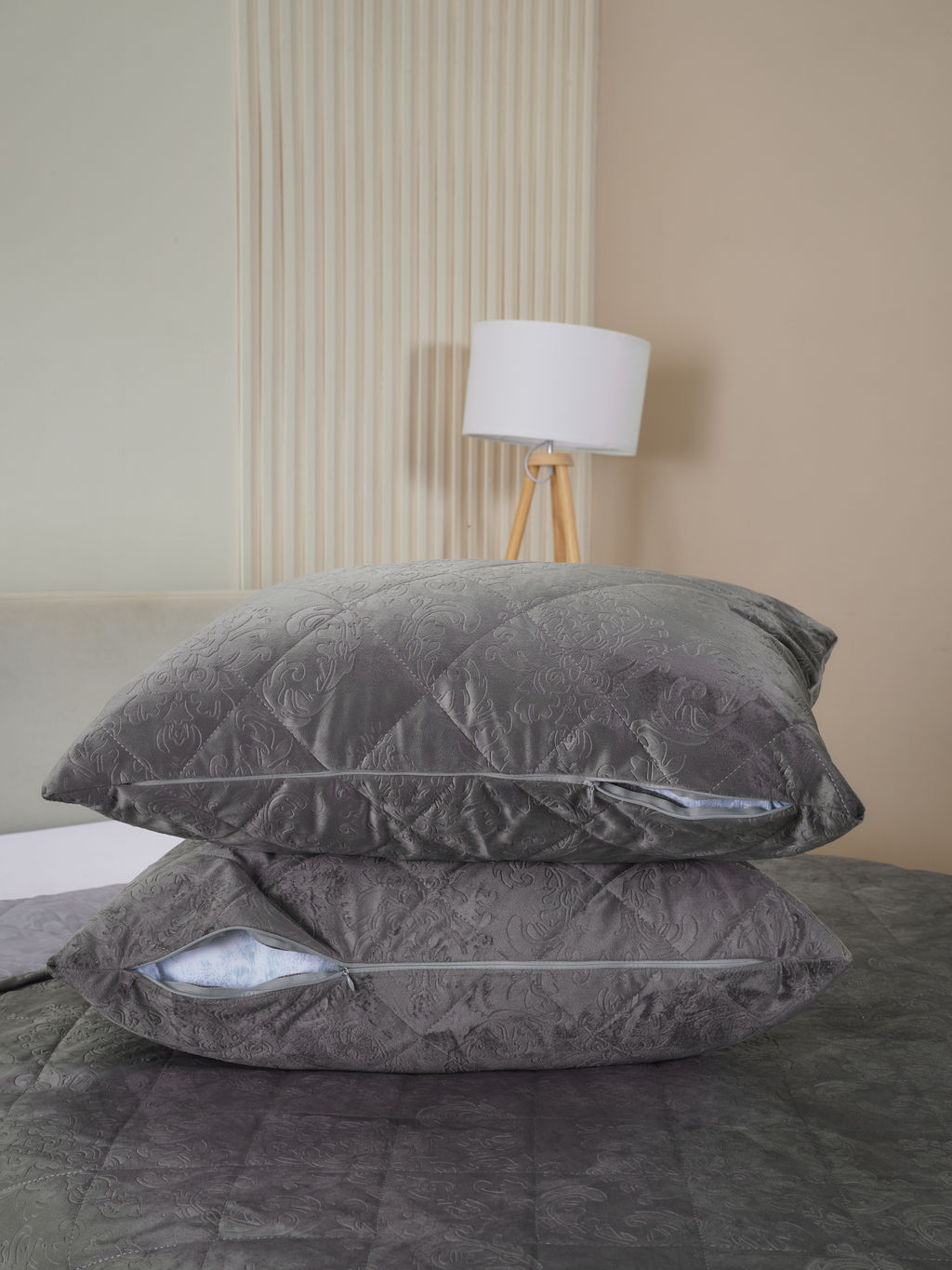 Набор покрывало и чехлы на подушку - Кристалл, цвет графит 200х220