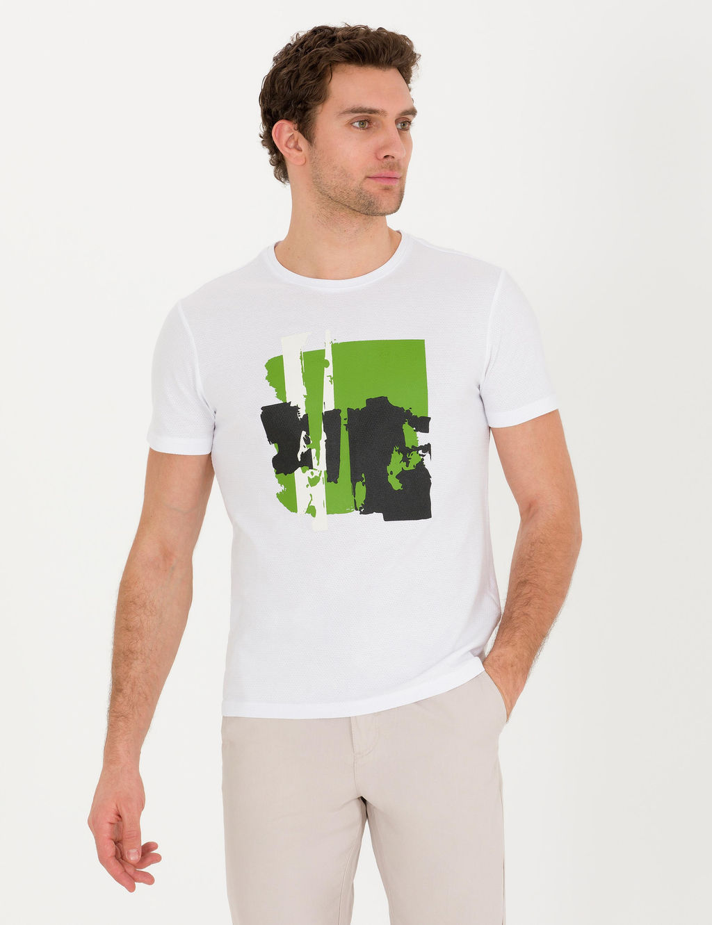 Beyaz Bisiklet Yaka Slim Fit T-Shirt