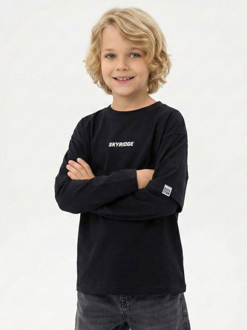 Лонгслив с принтом для мальчика с подзорным рукавом 22-7680 черный - Mini maxi фото 15