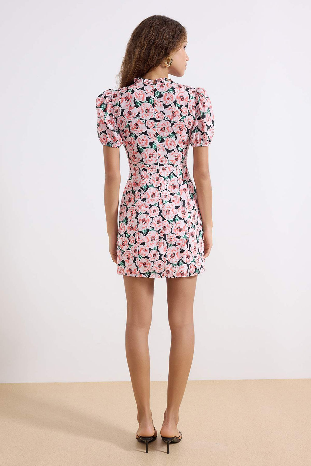 Cok Renkli A Kesim Dik Yaka Cicek Desenli Super Mini Astarl? Dokuma Elbise TWOSS21EL2880