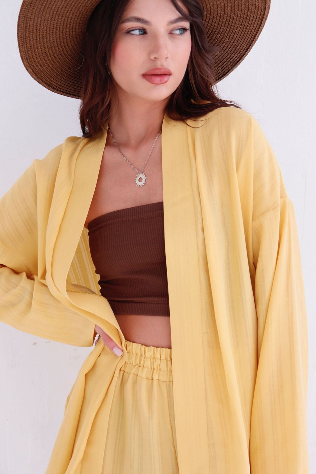 9444 Костюм из кимоно и брюк-палаццо жёлтый - Martichelli фото 8