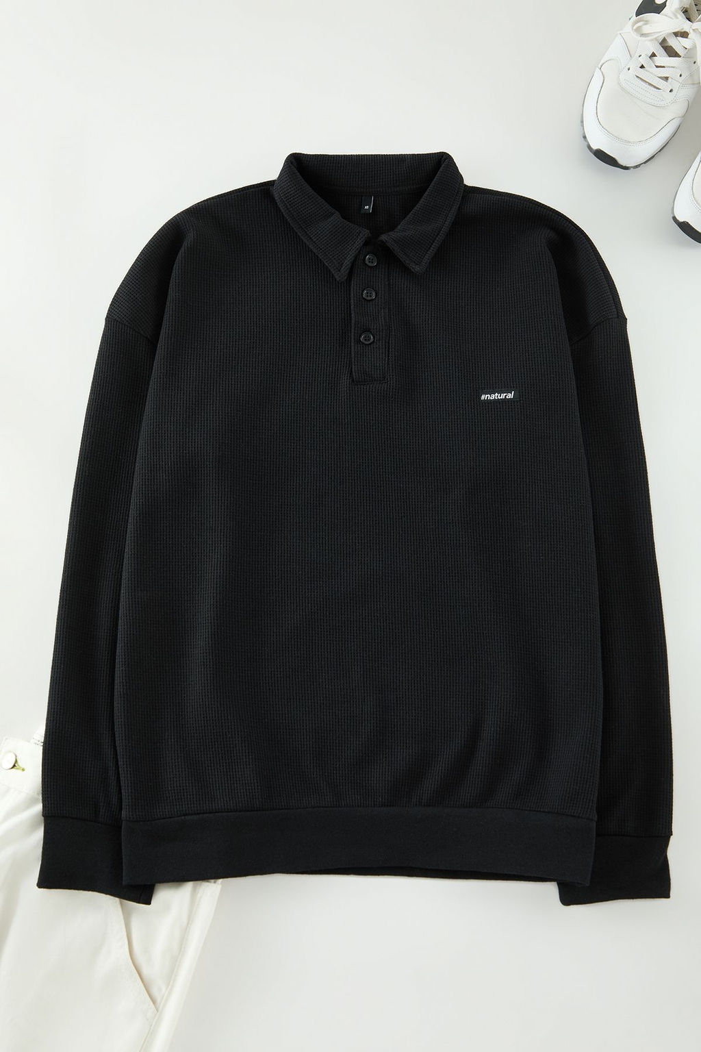 TRENDYOL MAN Siyah Erkek Oversize/Genis Kesim Etiketli Dokulu Pamuklu Polo Yaka Sweatshirt TMNAW24SW00224 - Trendyolmilla фото 10