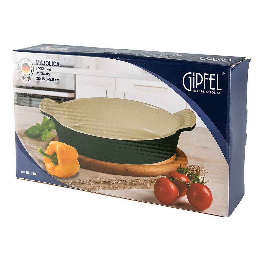 3908 GIPFEL Форма для запекания MAJOLICA овальная 28х16х5,5см. Цвет: темно-зеленый. Материал: жаропрочная керамика  фото 3