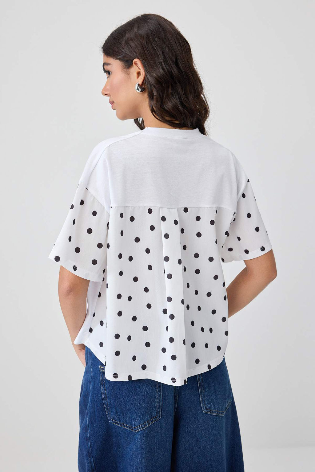 Ekru Relaxed Puantiye Detayl_ %100 Pamuk D___k Kol Crop _rme T-Shirt TWOSS26TS00368 - Trendyolmilla фото 4