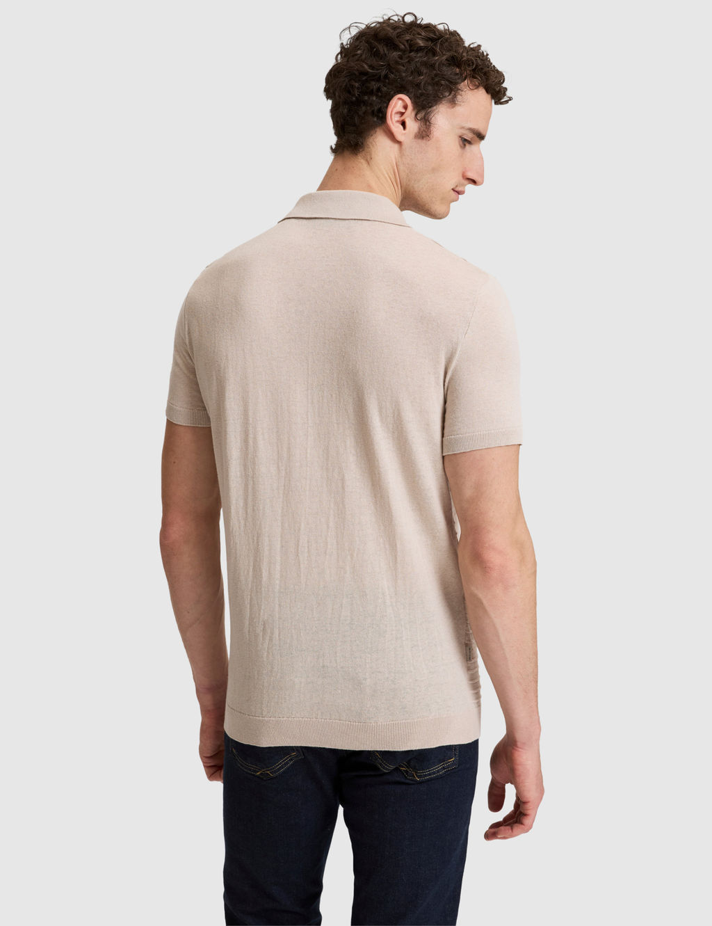 Bej Slim Fit Keten Kar__ml_ Apa_ Yaka Triko Ti__rt
