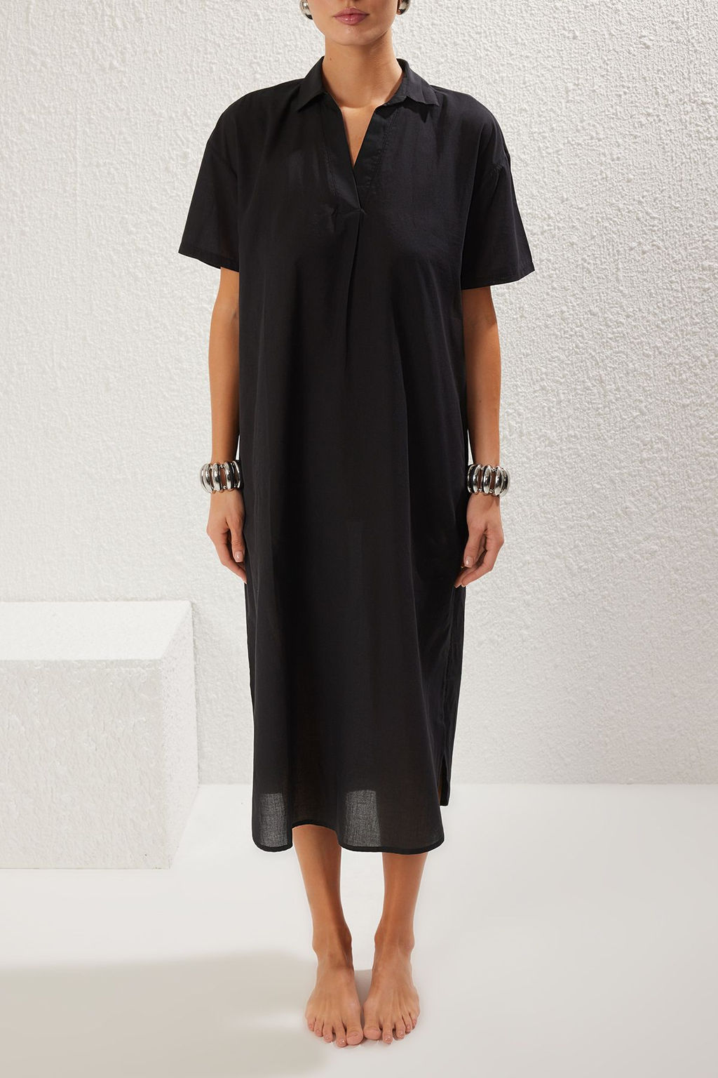 TRENDYOLMILLA Cicek Desenli Midi Dokuma %100 Pamuk Y?rtmacl? Plaj Elbisesi TBESS25EL00050  фото 14