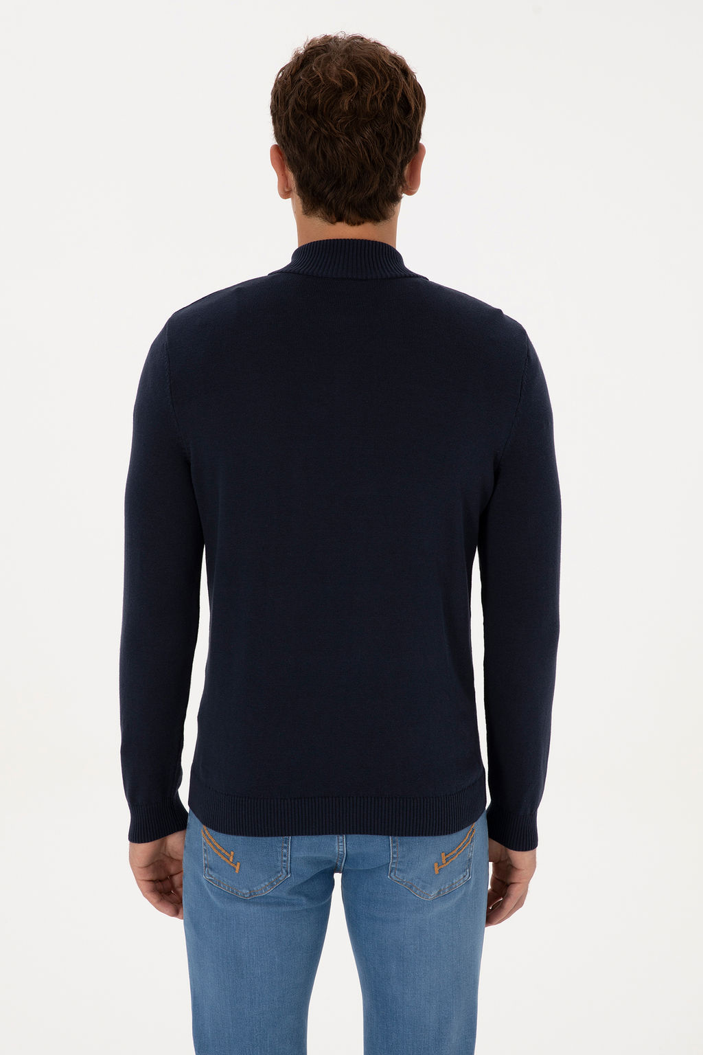 Erkek Slim Fit Yar_m Fermuarl_ Lacivert Basic Kazak - U.s. polo assn фото 11
