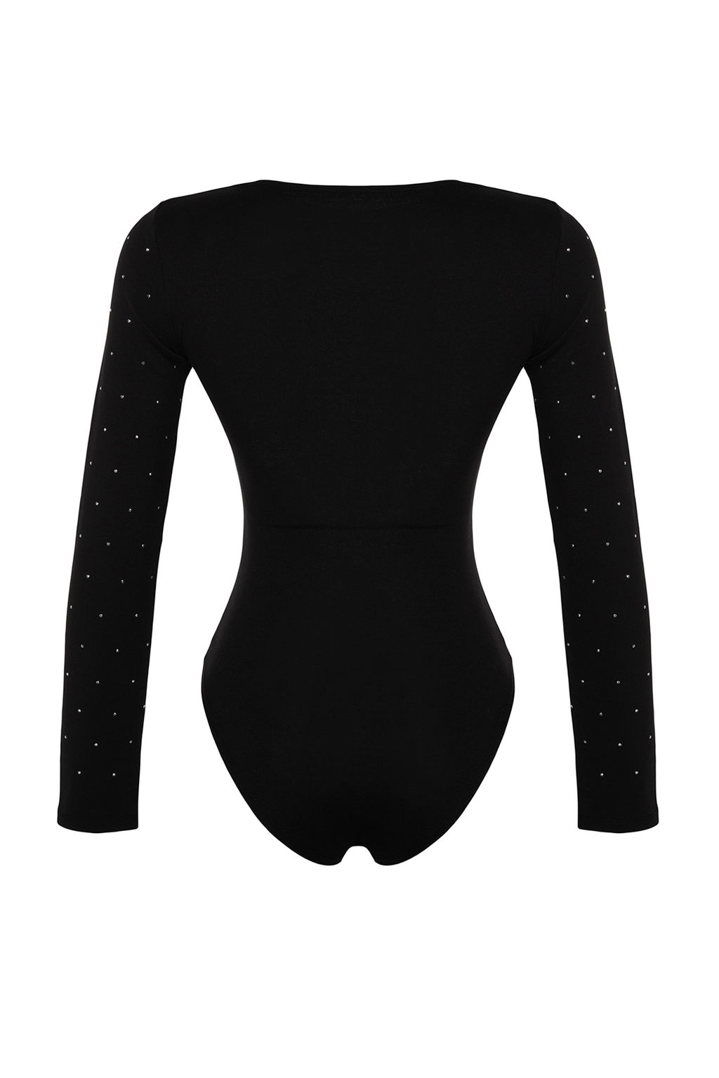 Siyah Parlak Tas Bask?l? Pamuklu Uzun Kol Esnek Alttan C?tc?tl? Orme Body TWOAW24BD00059