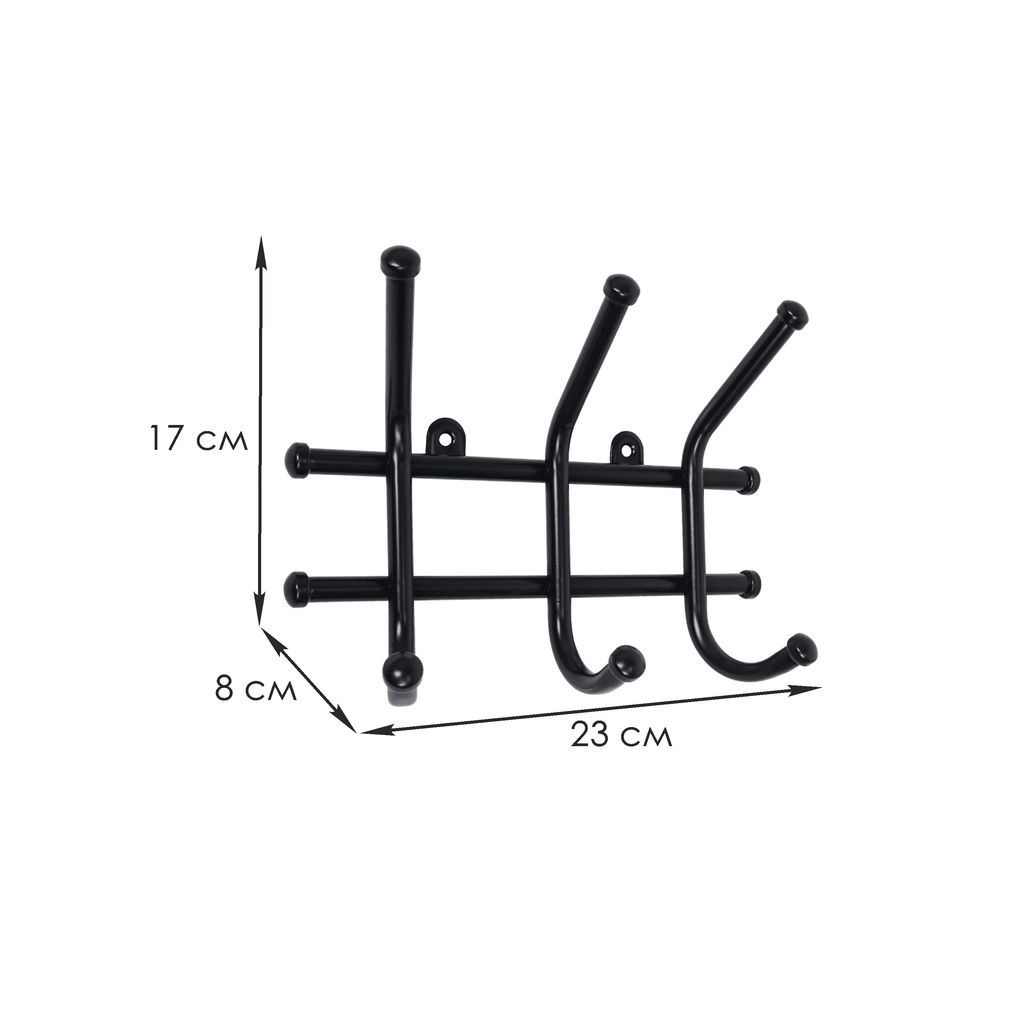 Вешалка настенная металл. "Норма 3" 24см (3 рожка, черный)
