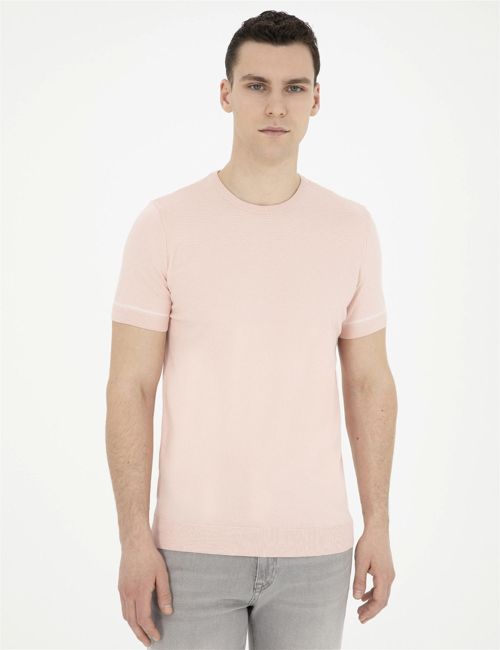 A__k Pembe Slim Fit Bisiklet Yaka Triko Ti__rt