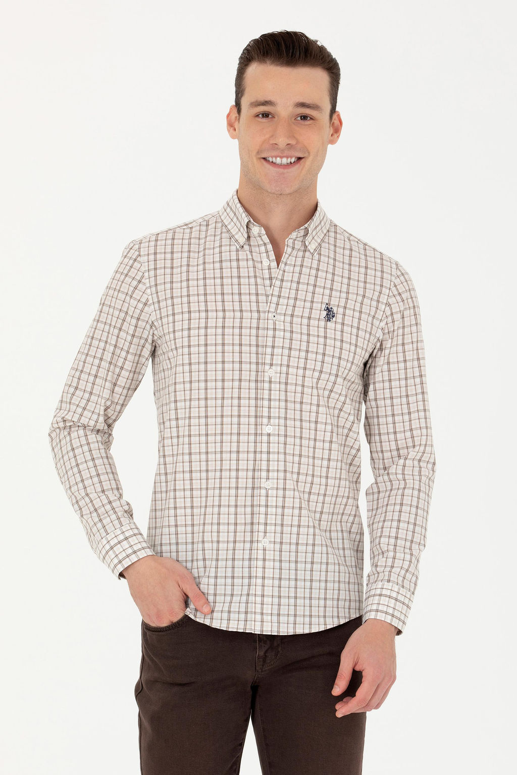 U. S. Polo Assn Мужская рубашка песочного цвета в клетку - U.s. polo assn фото 17