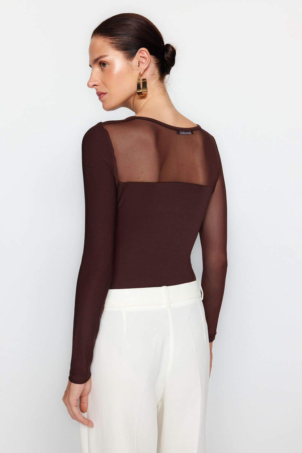 TRENDYOLMILLA Kahverengi Tul Detayl? C?tc?tl? Esnek Orme Body TWOAW24BD00021  фото 10