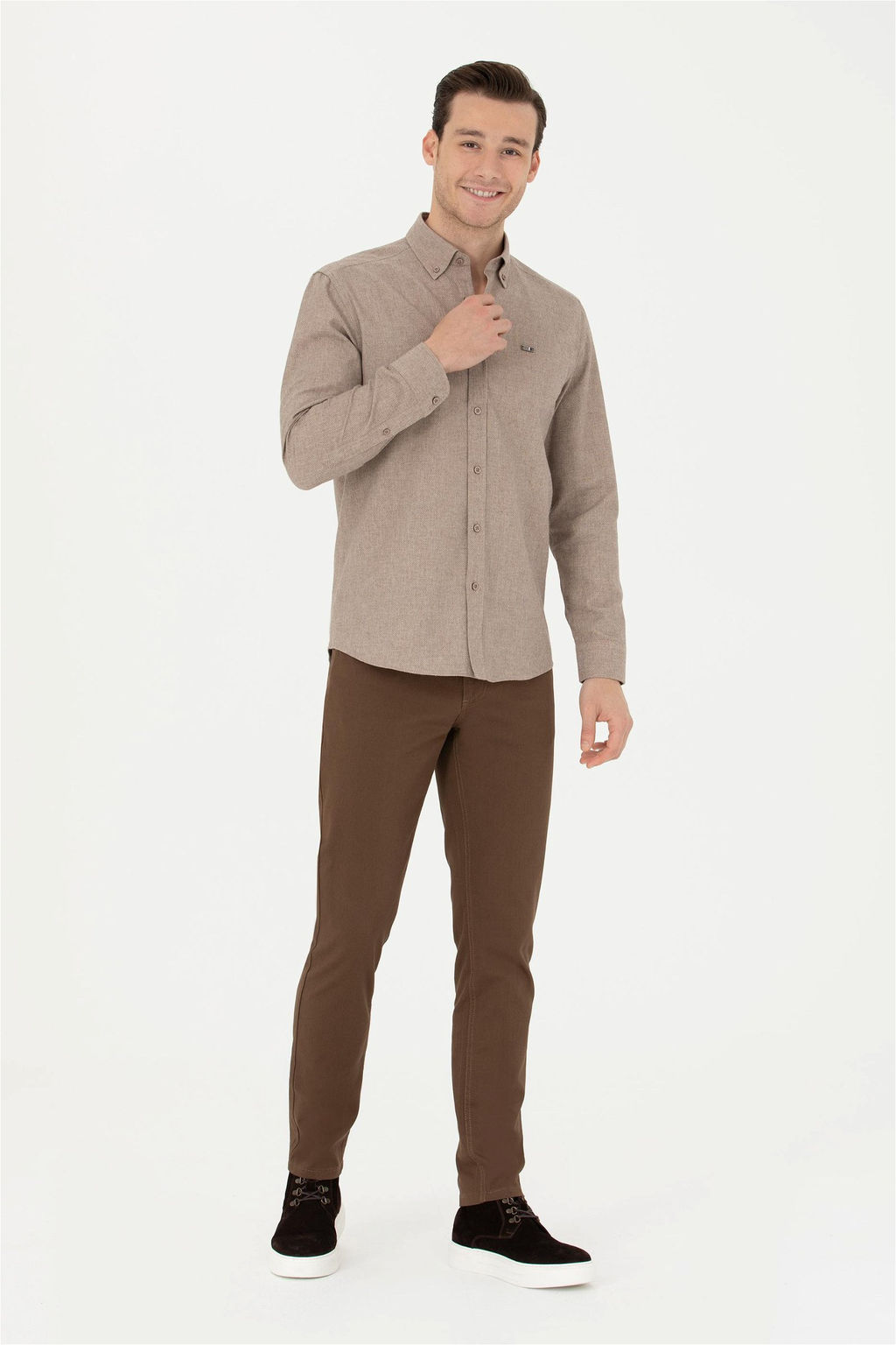 Мужская рубашка светло-коричневого цвета с длинным рукавом - U.s. polo assn фото 4