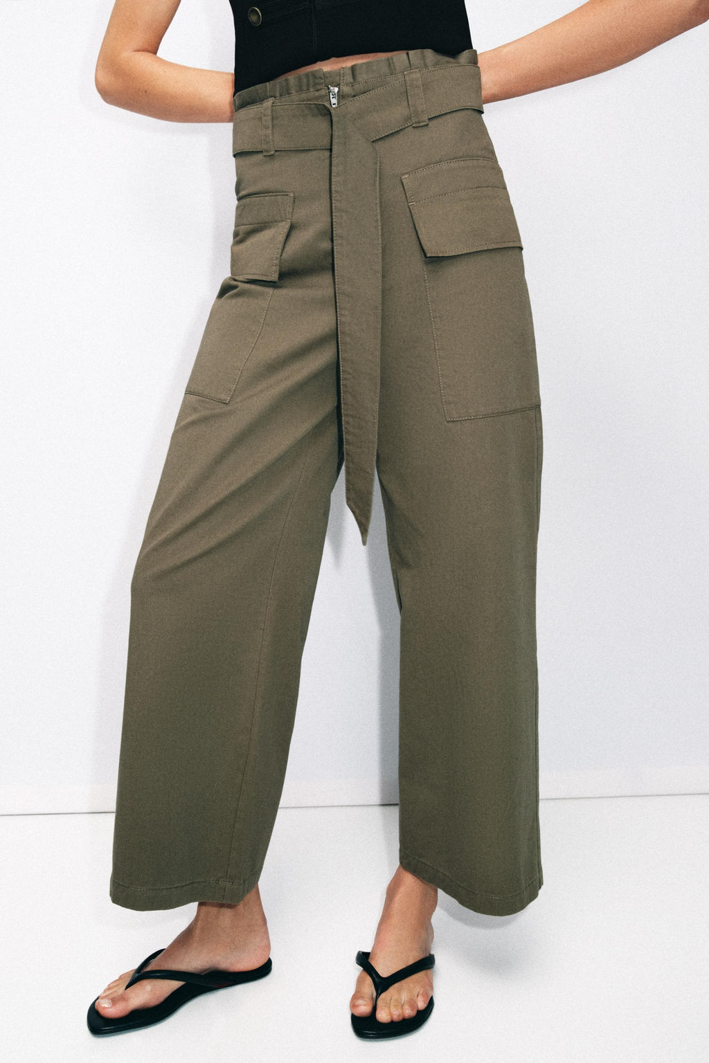 PANTAL?N PAPERBAG CARGO CINTUR?N / Khaki - Zara фото 2