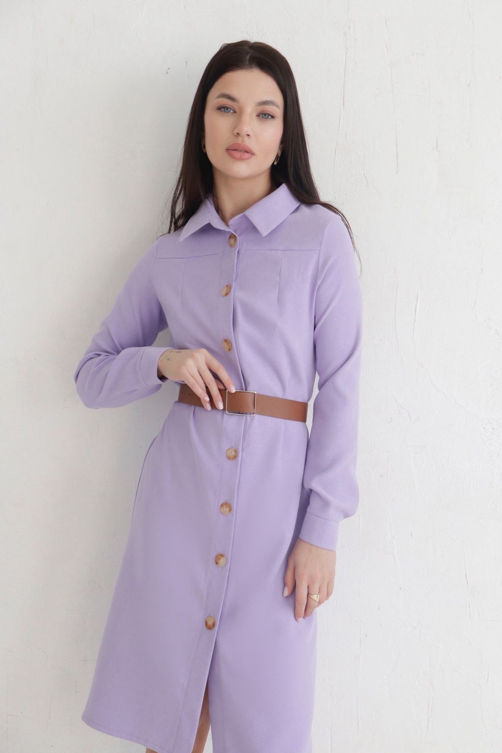 Платье-рубашка из микровельвета лавандовое - Martichelli фото 4